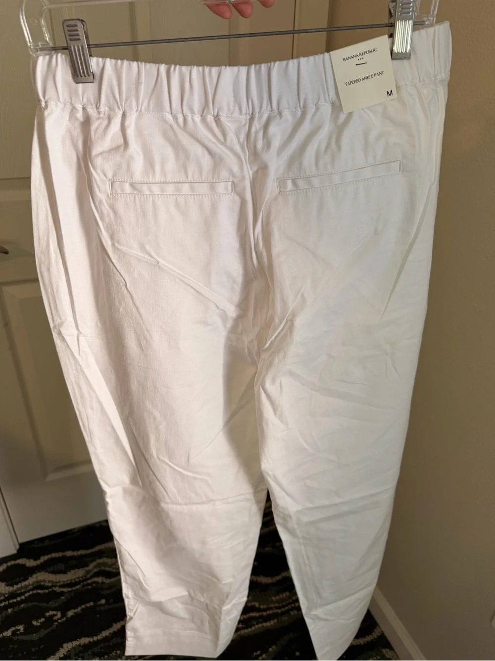 Banana‎ Republic White tapered linen-blend pull on ankle pant Size M #166